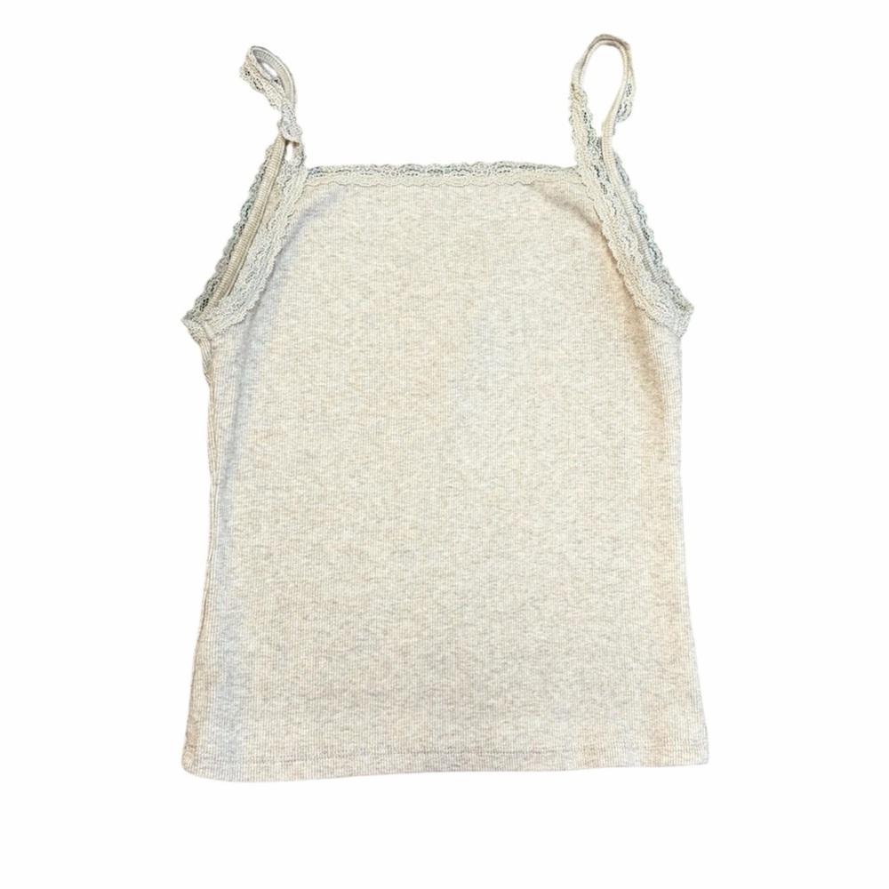 American Eagle Lace-Trim Ribbed Tank Cami in Light Beige - Size S - Picture 5 of 6